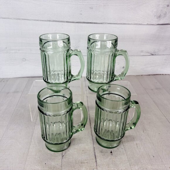 Vintage Anchor Hocking Ribbed Handled Green Glass Mugs Drinking Glasses Set of 4 - Picture 3 of 16